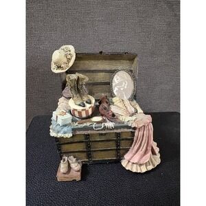 VTG Popular Imports Music Box Keepsake Trunk W/ rotating boots"Try To Remember "